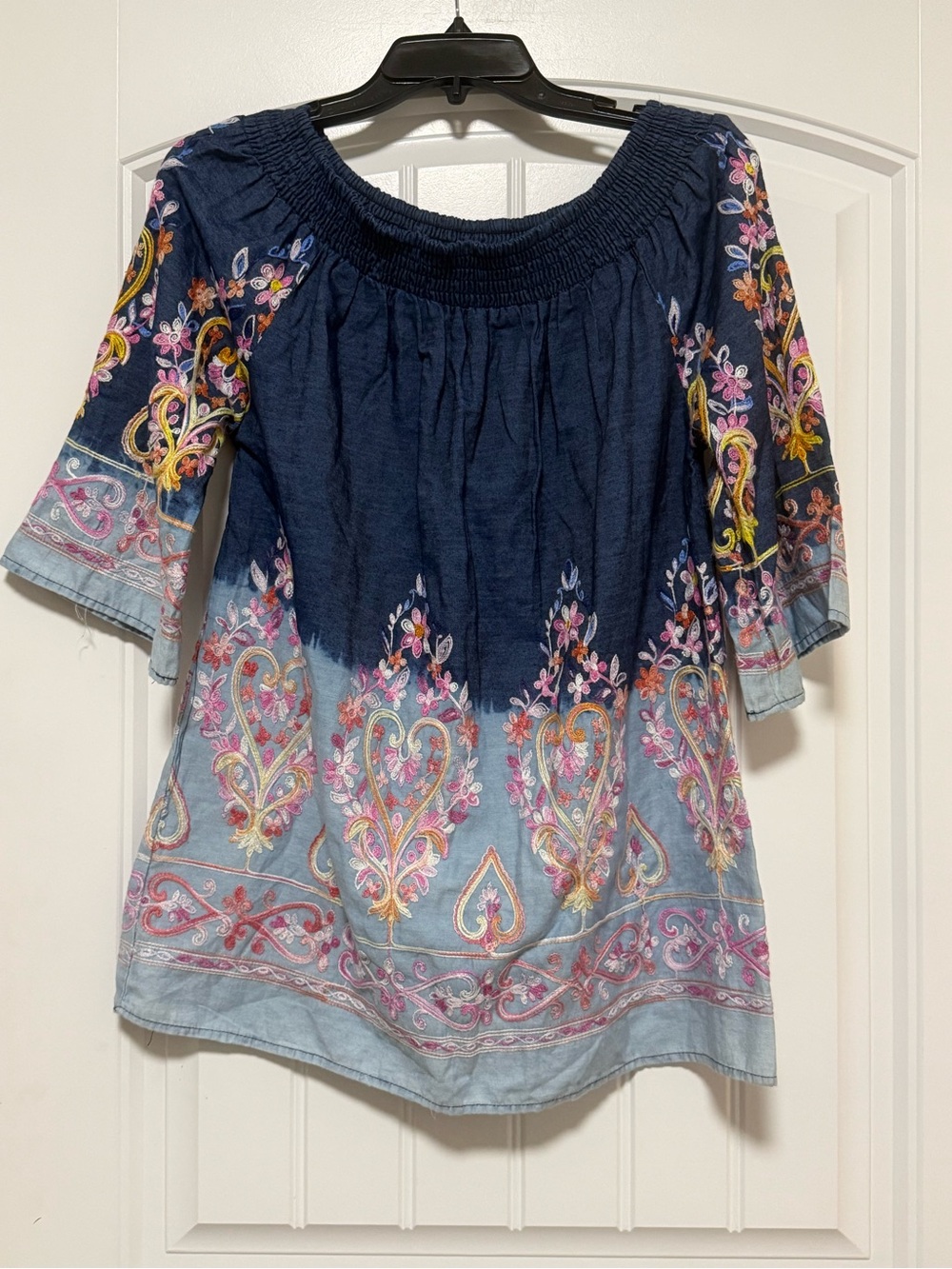 Boho Jane Ombré Dipped Embroidered Peasant Top
